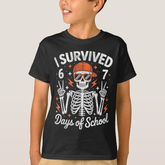 T-shirt I Survived 67 Days Of School Skeleton Six Seven 6- (Devant)
