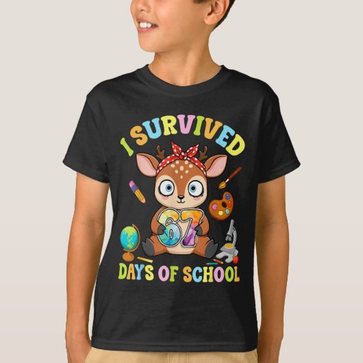 T-shirt I Survived Six Seven Days Of School Cute Deer Stud (Devant)