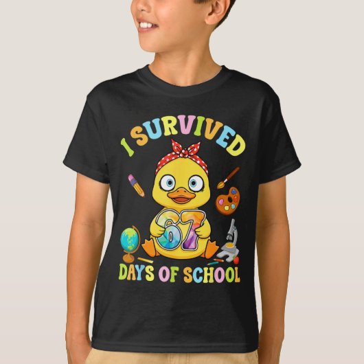 T-shirt I Survived Six Seven Days Of School Cute Duck Stud (Devant)