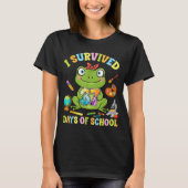 T-shirt I Survived Six Seven Days Of School Cute Frog Stud (Devant)
