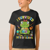 T-shirt I Survived Six Seven Days Of School Cute Frog Stud (Devant)