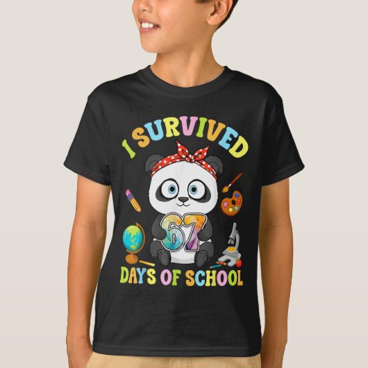 T-shirt I Survived Six Seven Days Of School Cute Panda Stu (Devant)