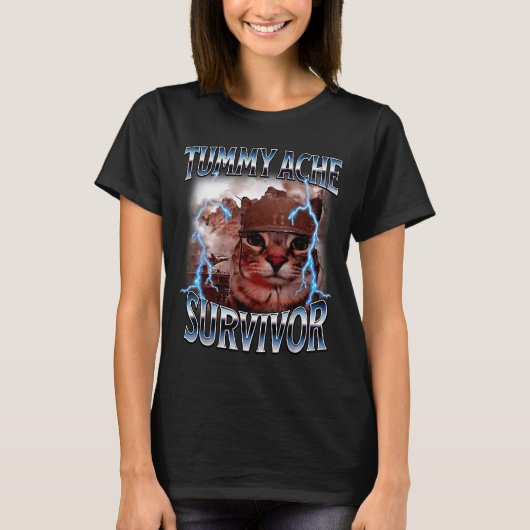 T-shirt I Survived Today's Tummy Ache Survivor Funny Cat M (Devant)