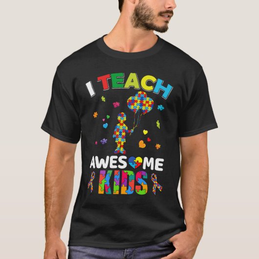 T-shirt I Teach Awesome Kids Autism Awareness Teacher Men  (Devant)