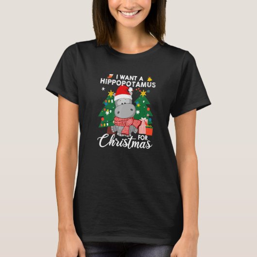 T-shirt I Want A Hippopotamus For Christmas Cute Hippo Kid (Devant)