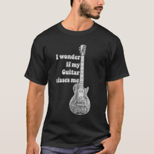 T-shirt I wonder if my guitar misses me. Black and white