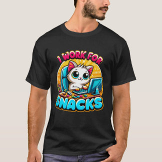 T-shirt "I Work For Snacks" Funny Cat Working At Computer
