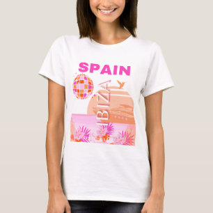 T-shirt Ibiza, Espagne, Art Voyage, Art Preppy, Rose, Prep