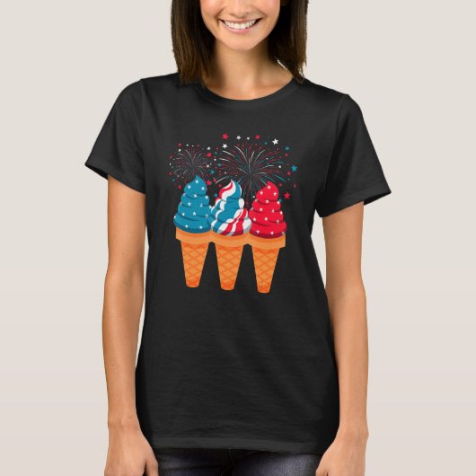 T-shirt Ice Cream Cones 4th Of July Patriotic USA Flag Pri (Devant)