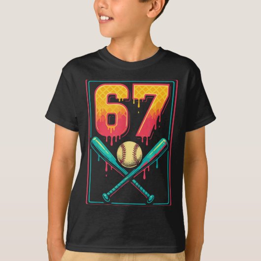 T-shirt Ice Cream Drip Baseball Stuff 67 Meme Gen Alpha &a (Devant)