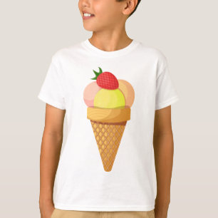 T-shirt Ice cream scoops and strawberry in waffle cone