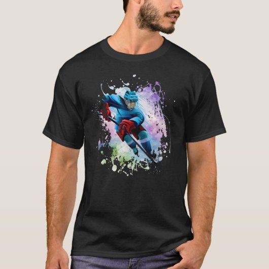 T-shirt Ice Hockey Player Sport Modern Splash Splatter (Devant)