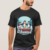 T-shirt "ICE SKATING Champs" Trois pingouins joyeux tenant (Devant)