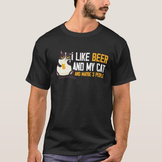 T-shirt Ich mag Bier Meine Katze & Maybe 3 Leute Funny (Devant)