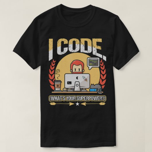 T-shirt ICode Quel est votre programmeur Superpower Nerd (Design devant)