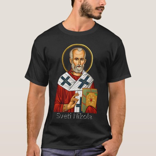 T-shirt Icône de la lettre serbe orthodoxe Saint-Nicolas (Devant)