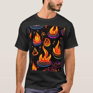 T-shirt Icônes de flamme brillantes sur toile foncée