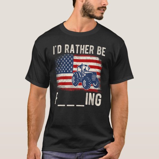 T-shirt I'd Rather Be Farming Distressed American Flag Fun (Devant)