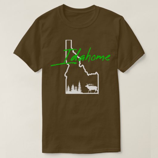 T-shirt Idahome Tree Elk Silhouette Carte Plan Plan Cool I (Design devant)