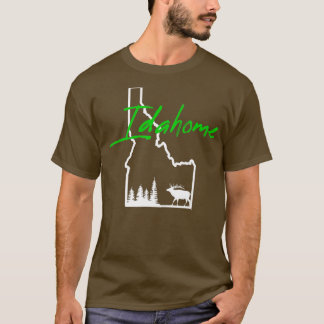 T-shirt Idahome Tree Elk Silhouette Carte Plan Plan Cool I