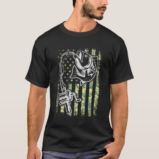 T-shirt Idée cadeau de chemise de pêche Camo drapeau améri (Devant)