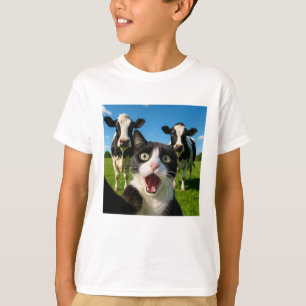 T-shirt Idée cadeau de selfie de vache et chat mignon