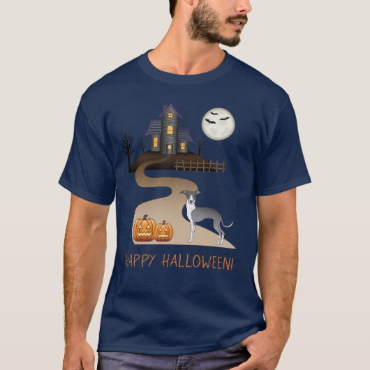 T-shirt Iggy Bleu Et Blanc Et Halloween Maison Hantée (Devant)