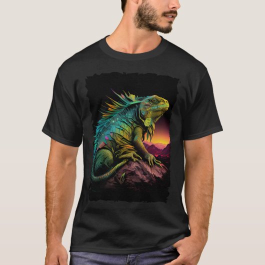 T-shirt Iguana reptile lizard retro 70s vintage (Devant)