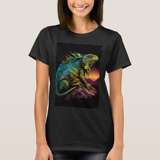T-shirt Iguana reptile lizard retro 70s vintage (Devant)