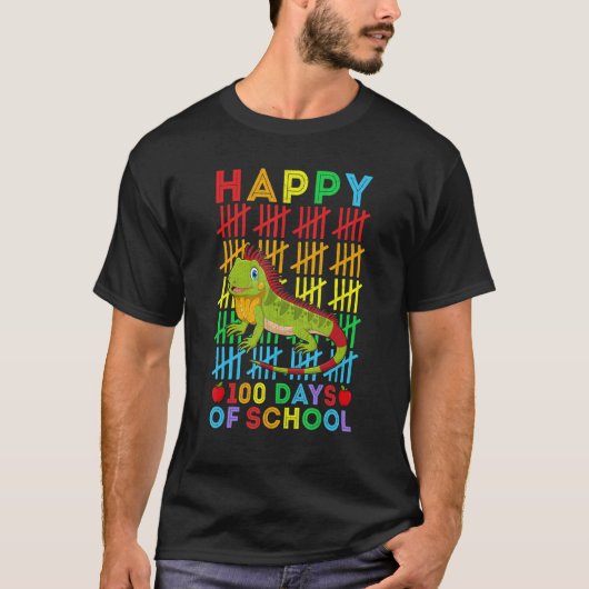 T-shirt Iguana Teacher Student Happy 100 Days of School (Devant)