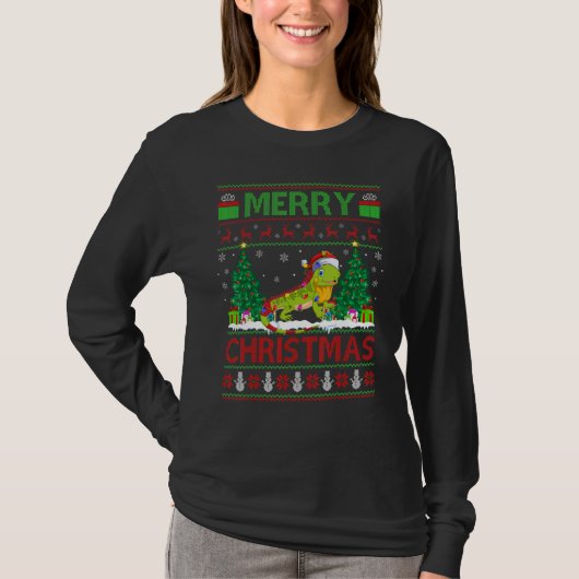 T-shirt Iguana Xmas Tree Lights Ugly Santa Iguana Christ (Devant)