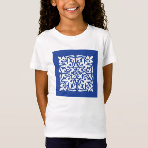 T-Shirt Ikat damask pattern - cobalt bleu et blanc
