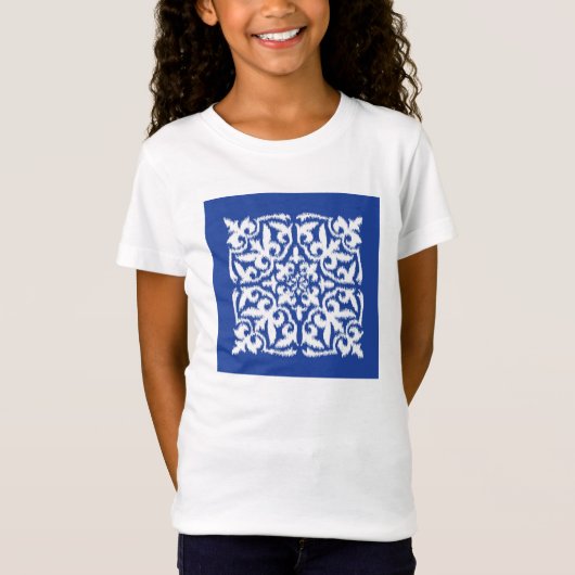 T-Shirt Ikat damask pattern - cobalt bleu et blanc (Devant)