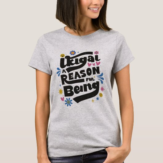 T-shirt Ikigai Lettres Et Fleurs (Devant)