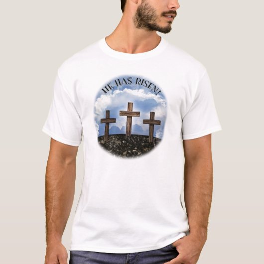 T-shirt Il A Augmenté 3 Croix Robustes Matthieu 26:39 (Devant)