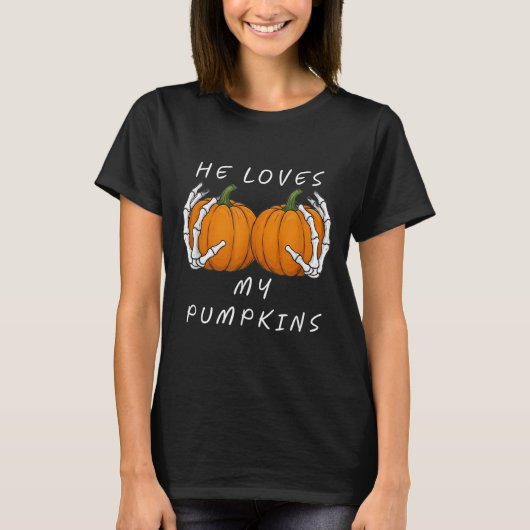 T-shirt Il Aime Mon Pumkin Halloween Drôle Couple Correspo (Devant)