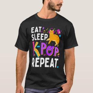 T-shirt Il Dort K Pop Répéter Cute Cat Coréen Fan de musiq