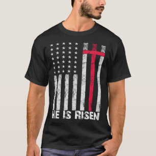 T-shirt Il est ressuscité American Flag Cross Vintage Happ
