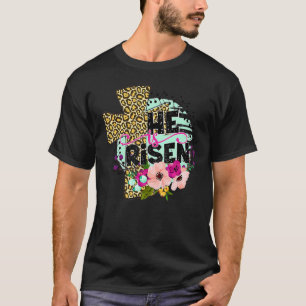 T-shirt Il Est Ressuscité Croix Florale Christian Jésus Jo