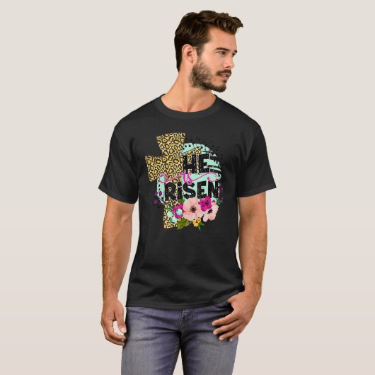 T-shirt Il Est Ressuscité Croix Florale Christian Jésus Jo (Devant entier)