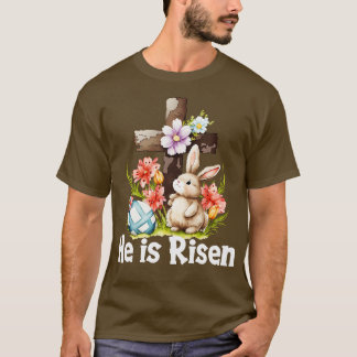 T-shirt Il Est Ressuscité Cute Bunny Chrétien Croix