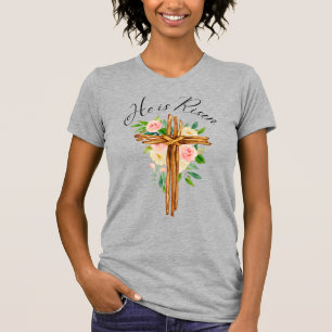 T-shirt Il est ressuscité Floral Rustic Cross