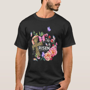 T-shirt Il Est Ressuscité Flower Butterfly Cross Leopard
