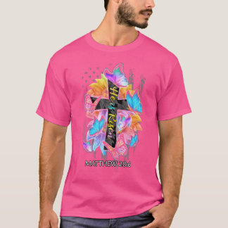 T-shirt Il Est Ressuscité Jésus Croix Chrétienne Papillon