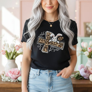 T-shirt Il Est Ressuscité Léopard Croix Lapin Pâques Chrét