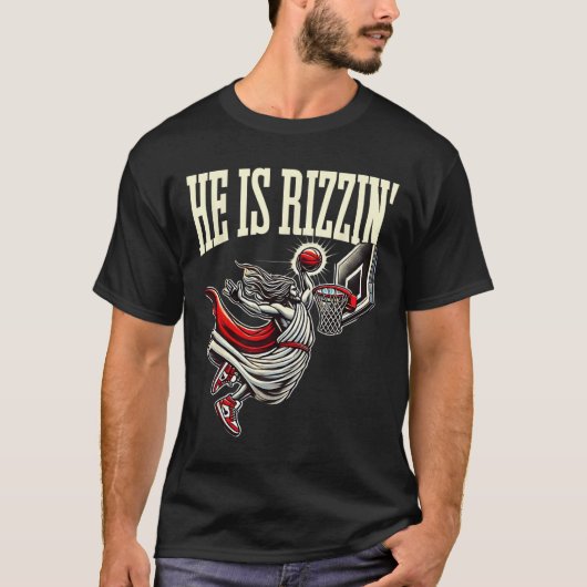 T-shirt Il Est Rizzin Funny Jesus Bysketll meme (Devant)
