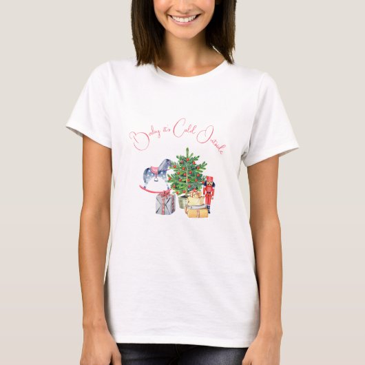 T-shirt Il fait froid dehors Baby shower de fille rose hiv (Devant)