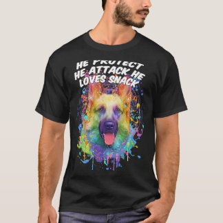 T-shirt Il Protège L'Attaque Il Aime Snack German Shepher
