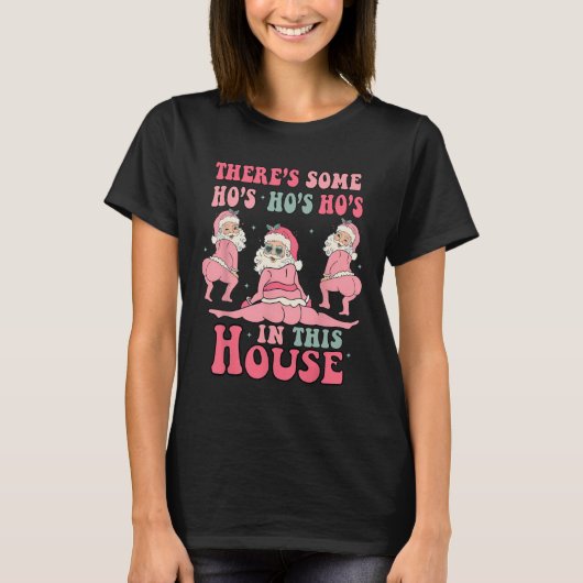 T-shirt Il y a des trous dans cette maison Noël rose Sant (Devant)
