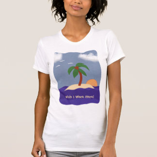T-shirt Île avec palmier, coucher de soleil et mouettes